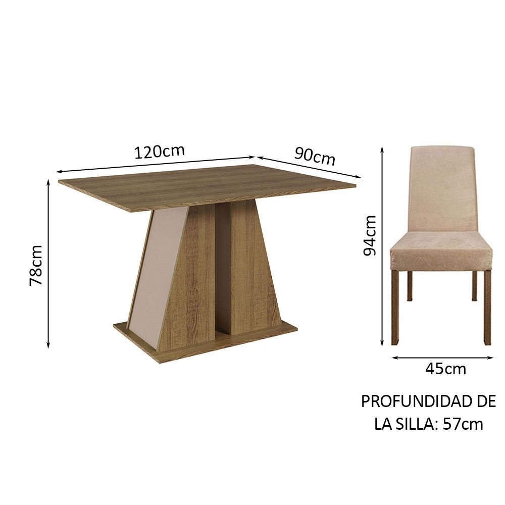 Juego de Comedor Mesa Tapa de Madera 4 Sillas Marrón/Crema/Imperial Agnes Madesa