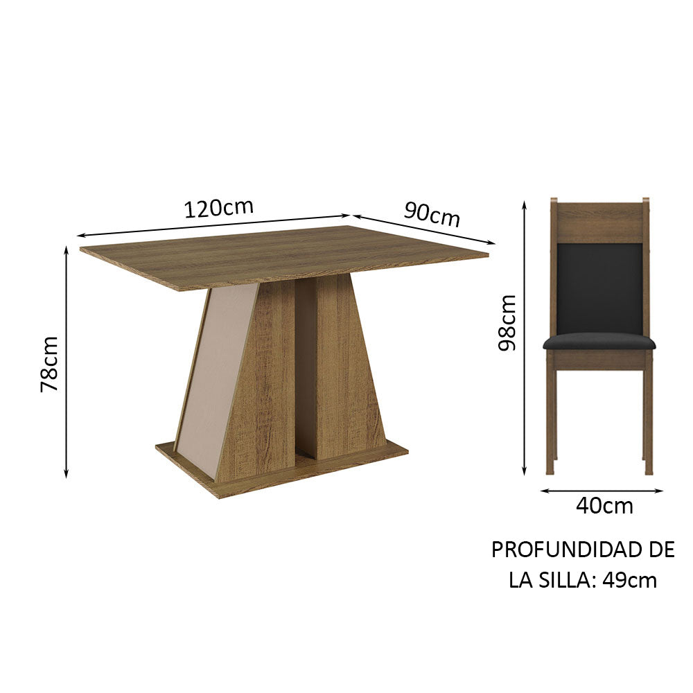 Juego de Comedor Mesa Tapa de Madera 4 Sillas Marrón/Crema/Negro Angel Madesa