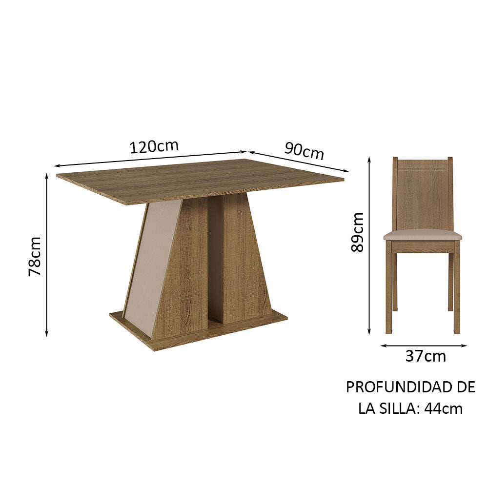 Juego de Comedor Mesa Tapa de Madera 4 Sillas Marrón/Crema/Beige Marilyn Madesa