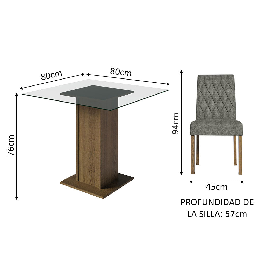 Juego de Comedor Noemi Mesa Cuadrada Tapa de Vidrio con 4 Sillas MP Madesa