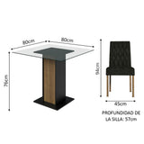 Juego de Comedor Mesa Tapa de Vidrio 4 Sillas Marrón/Negro/Oxford Noemi Madesa