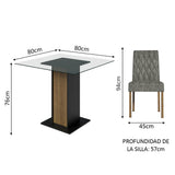 Juego de Comedor Mesa Tapa de Vidrio 4 Sillas Marrón/Negro/Silver Noemi Madesa