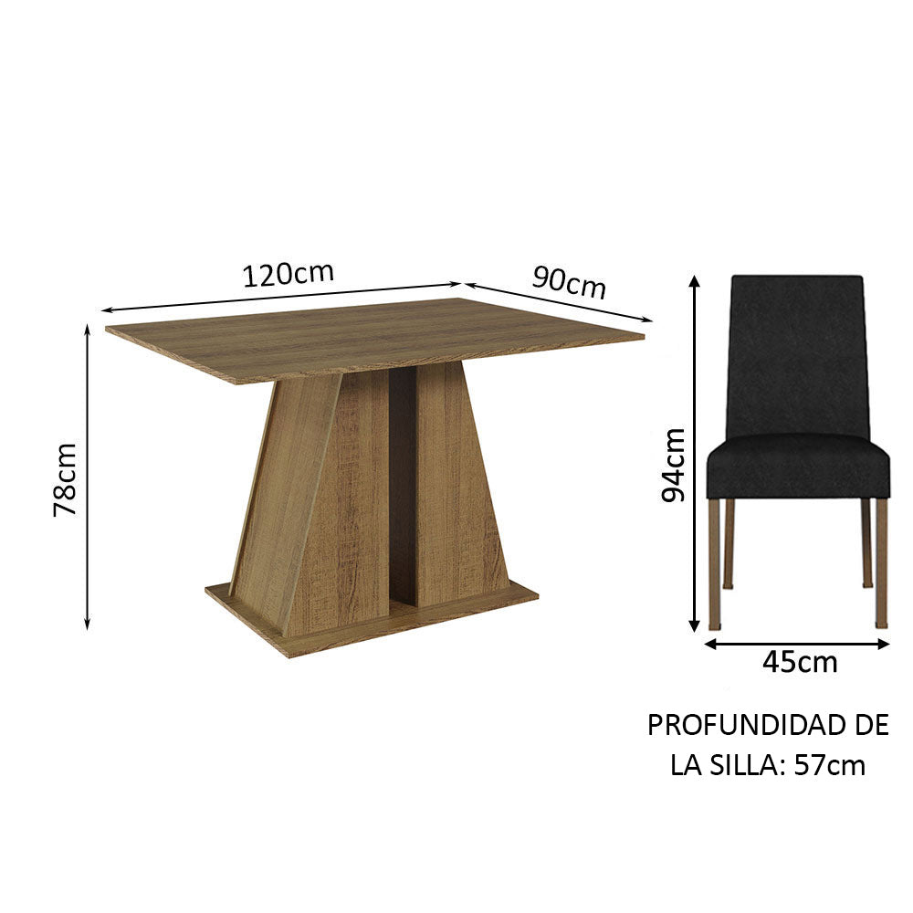 Juego de Comedor Mesa con Tapa de Madera 4 Sillas Marrón/Oxford Agnes Madesa