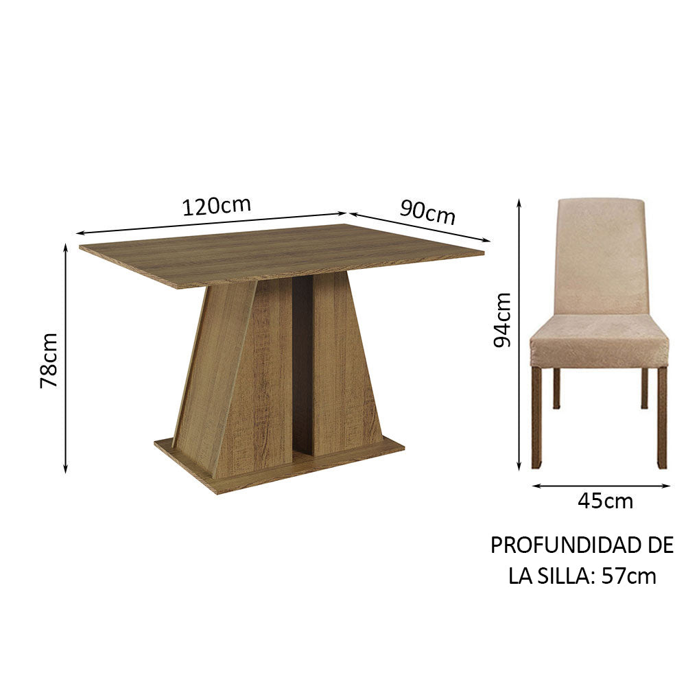 Juego de Comedor Mesa Tapa de Madera 4 Sillas Marrón/Imperial Agnes Madesa