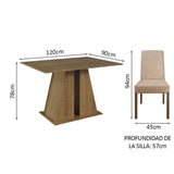 Juego de Comedor Mesa Tapa de Madera 4 Sillas Marrón/Imperial Agnes Madesa