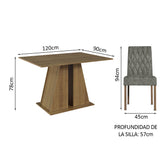 Juego de Comedor Mesa Tapa de Madera 4 Sillas Marrón/Silver Gisele Madesa