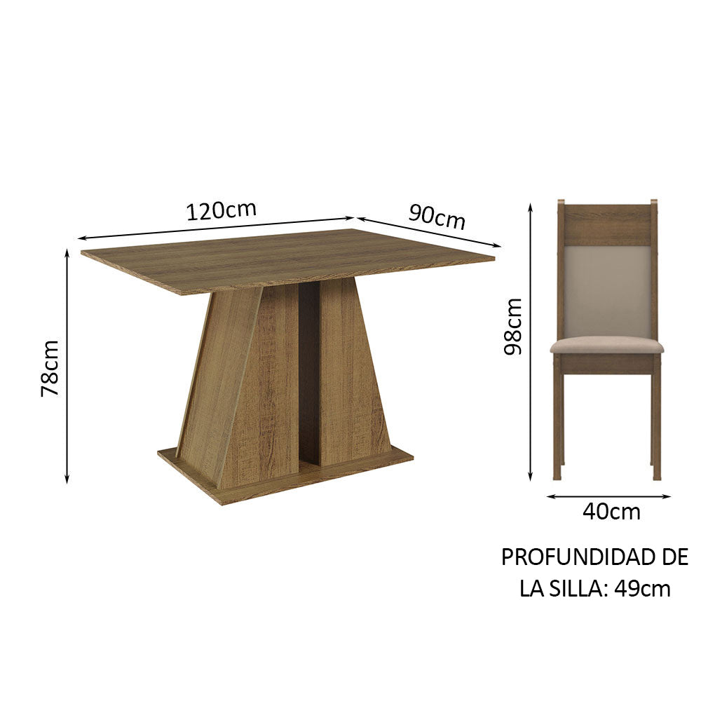 Juego de Comedor Mesa Tapa de Madera 4 Sillas Marrón/Beige Angel Madesa