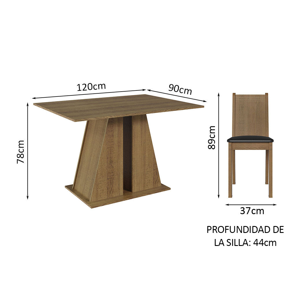 Juego de Comedor Mesa Tapa de Madera 4 Sillas Marrón/Negro Marilyn Madesa
