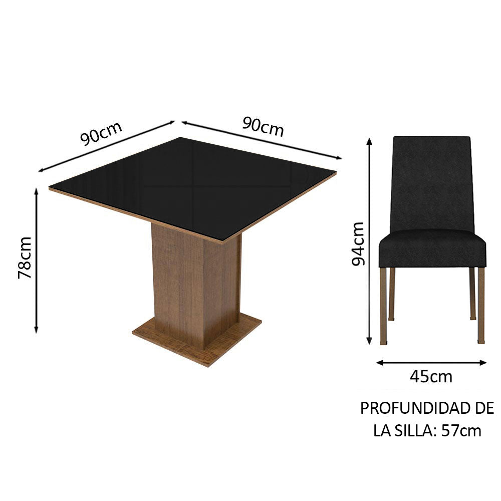 Juego de Comedor Madesa Evelin 4 Sillas - Tapa de Madera y Cristal Marrón/Negro/Oxford