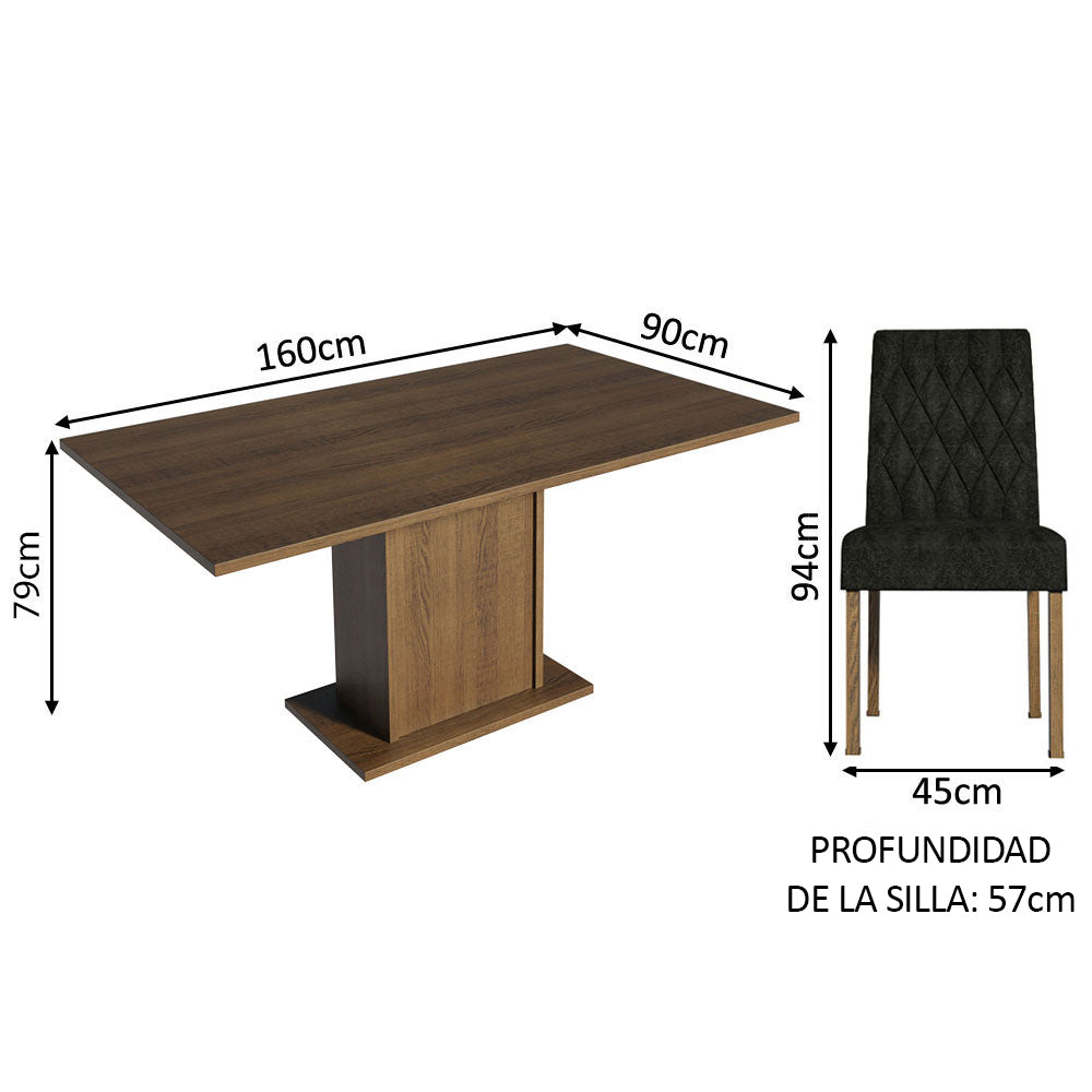 Juego de Comedor Cindy Mesa Rectangular Tapa de Madera con 4 Sillas Oxford Marrón Madesa