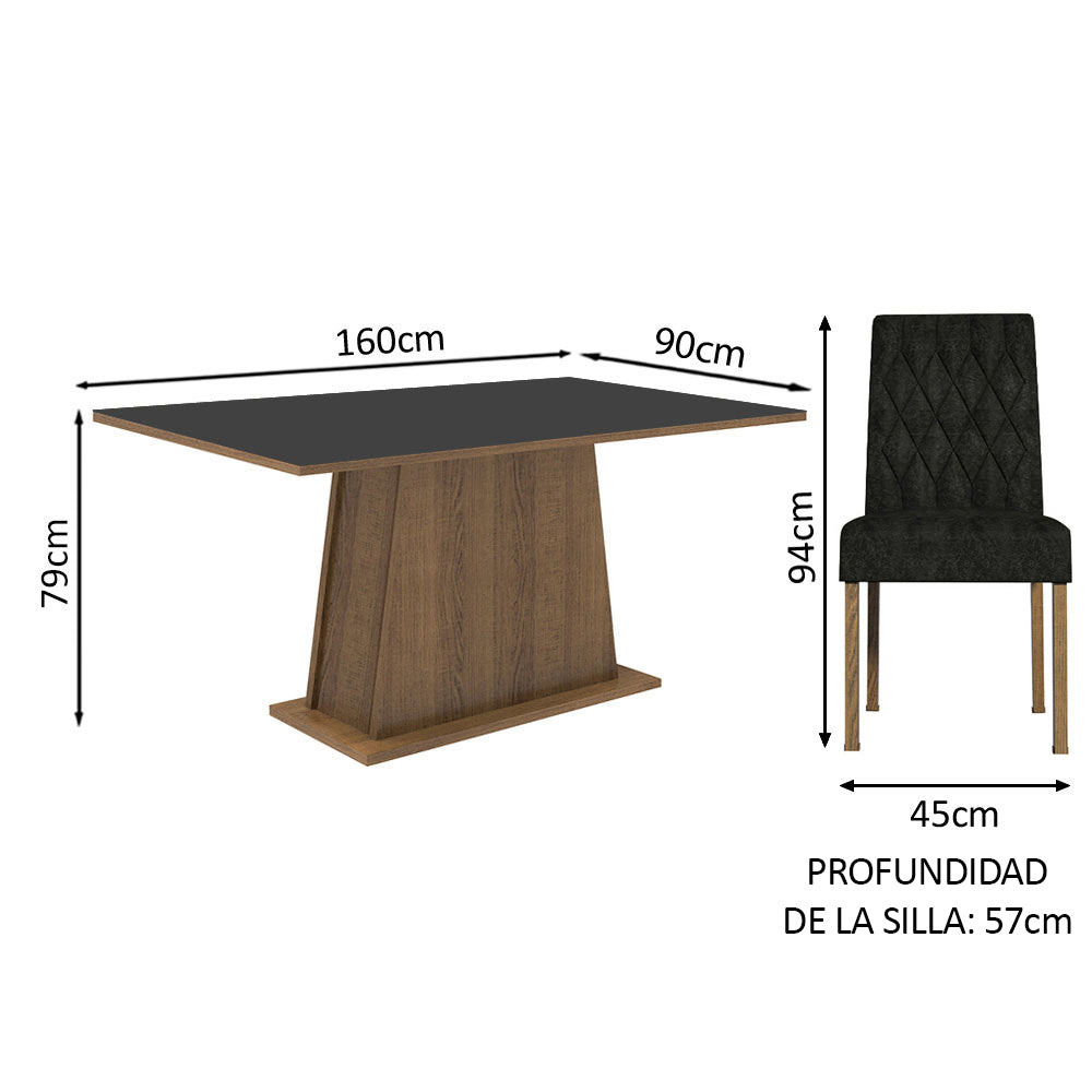 Juego de Comedor Cindy Mesa Rectangular Tapa de Madera con 4 Sillas Oxford Marrón/Negro Madesa