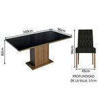 Juego de Comedor con Vidrio Sobrepuesto 4 Sillas Marrón/Negro/Oxford Marilia Madesa
