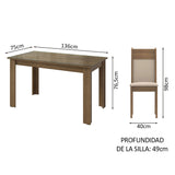 Juego de Comedor con Mesa de Tapa de Vidrio y 4 Sillas Marrón/Crema/Beige Eloá Madesa
