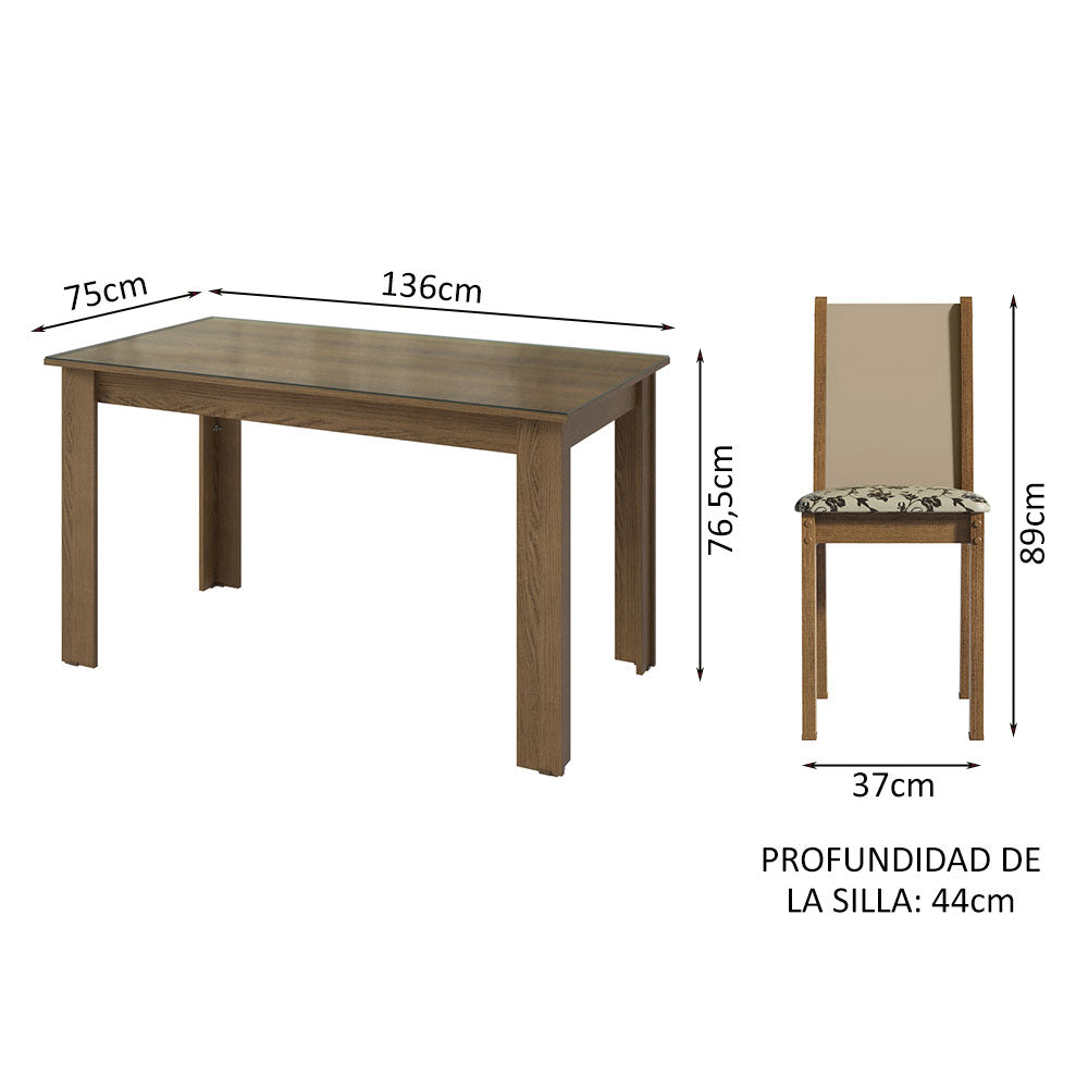 Conjunto Comedor Mesa Mesada de Vidro 4 Sillas Marrón/Crema/Bege Marrom Suzy Madesa