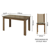 Conjunto Comedor Mesa Mesada de Vidro 4 Sillas Marrón/Crema/Bege Marrom Suzy Madesa