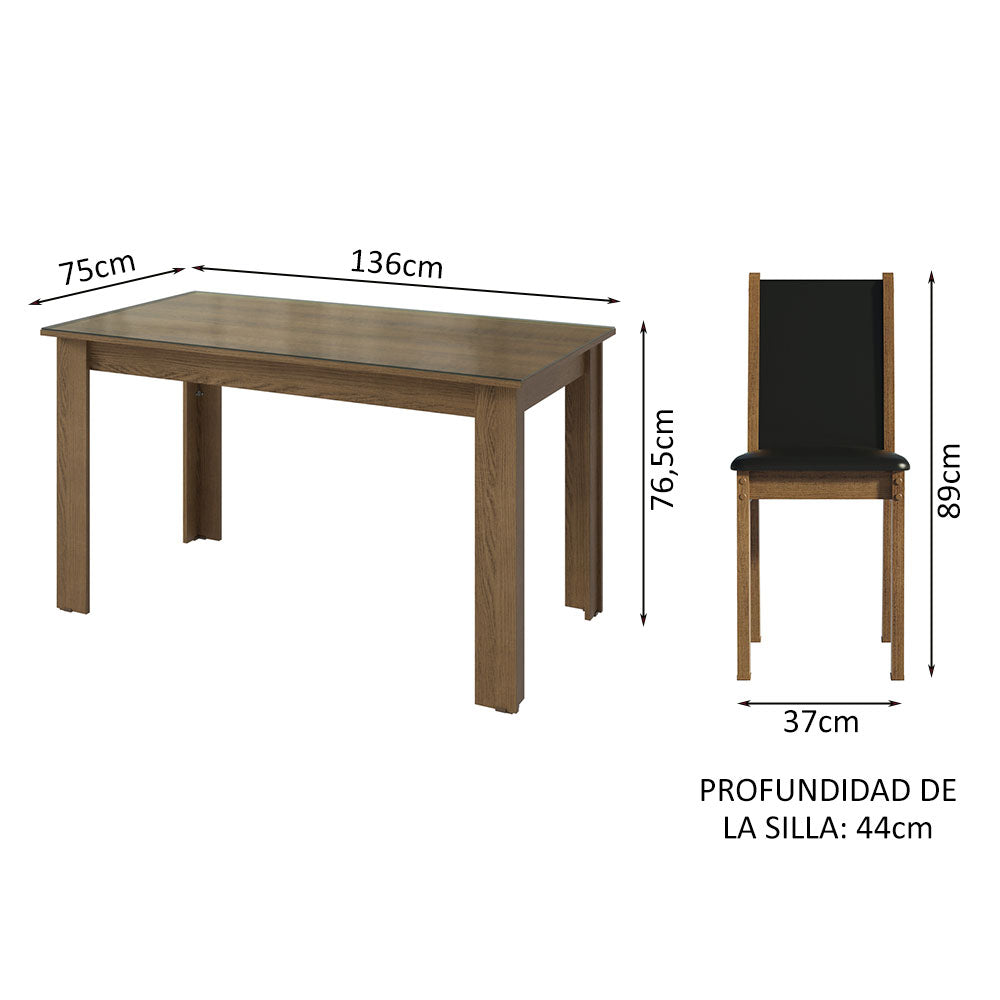 Conjunto Comedor Mesa Mesada de Vidro 4 Sillas Marrón/Negro Suzy Madesa