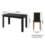 Juego de Comedor Mesada de Vidrio 4 Sillas Suzy Negro/Marrón