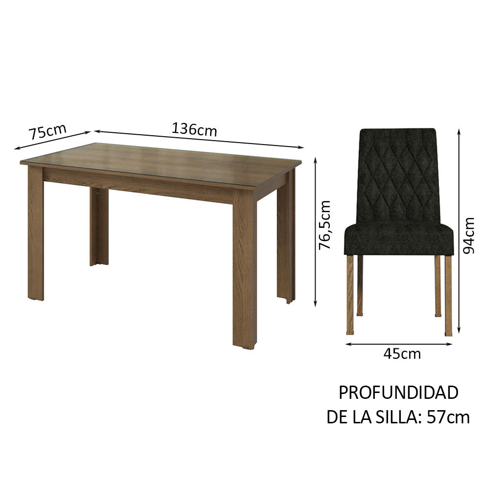 Juego de Comedor con Vidrio Sobrepuesto 4 Sillas Marrón/Oxford Celina Madesa
