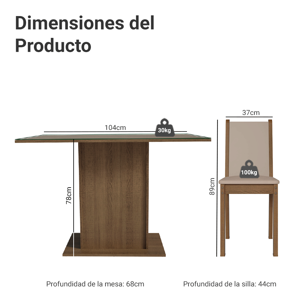 Juego de Comedor con Mesa y 4 Sillas Madesa Martina MC