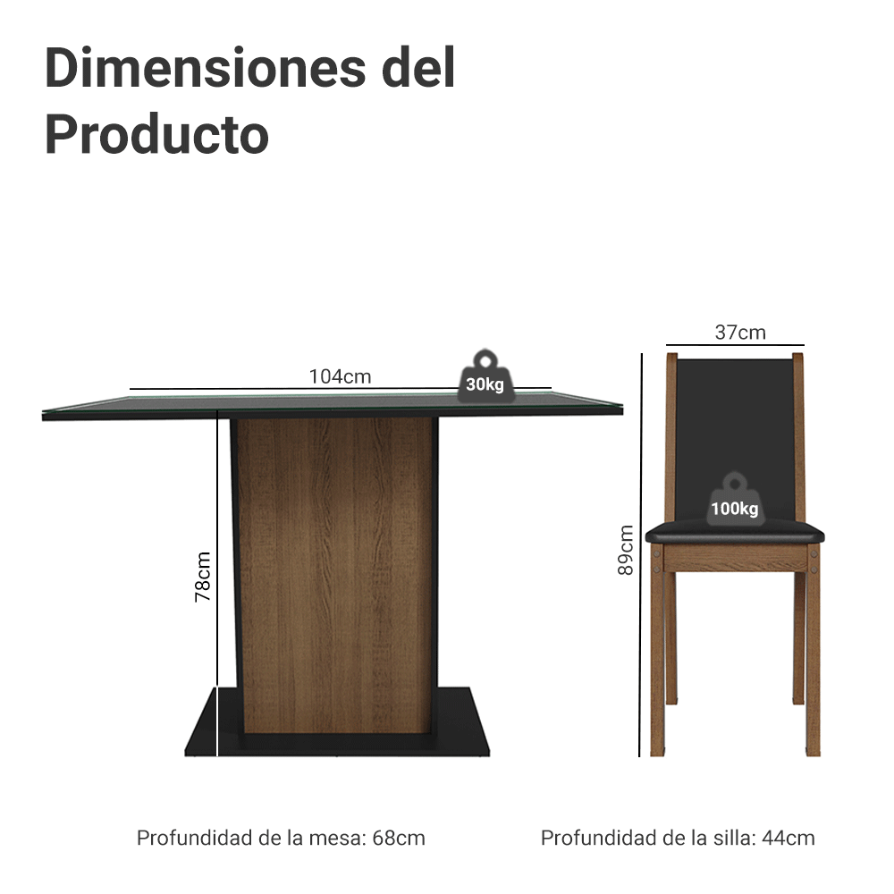 Juego de Comedor con Mesa y 4 Sillas Madesa Martina NM