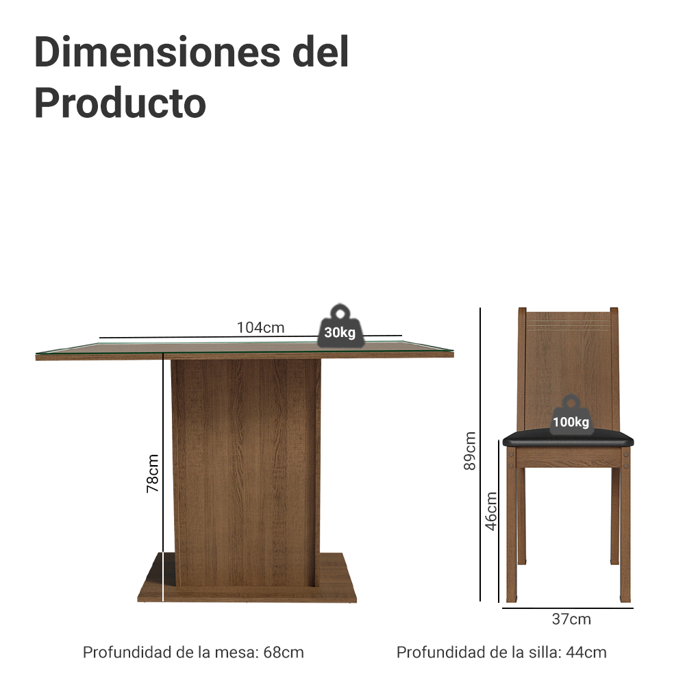 Juego de Comedor con Mesa y 4 Sillas Madesa Camélia MN