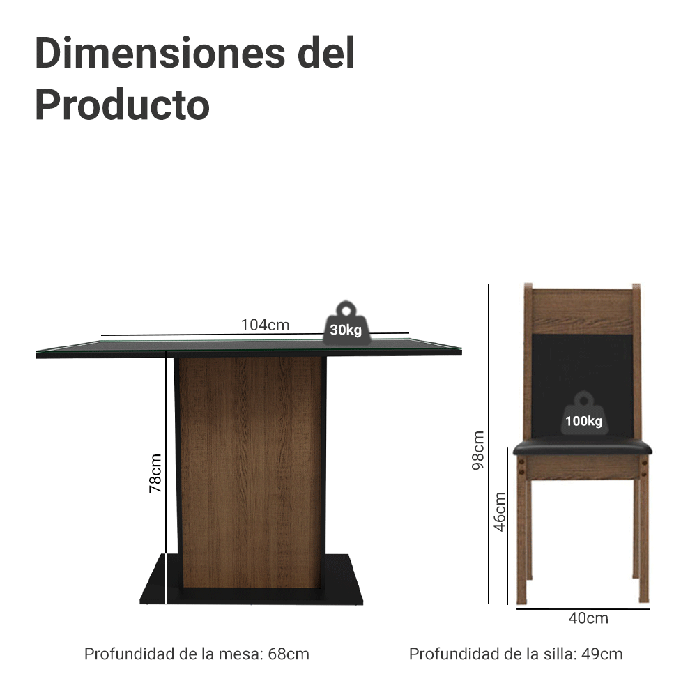 Juego de Comedor con Mesa y 4 Sillas Madesa Viena MN