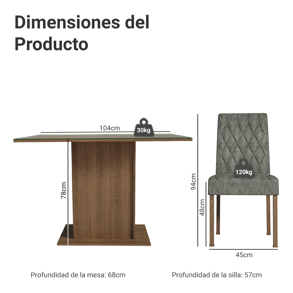 Juego de Comedor con Mesa y 4 Sillas Madesa Reale MS