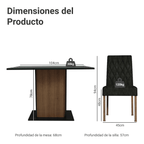 Juego de Comedor con Vidrio Sobrepuesto 4 Sillas Marrón/Negro/Oxford Reale Madesa