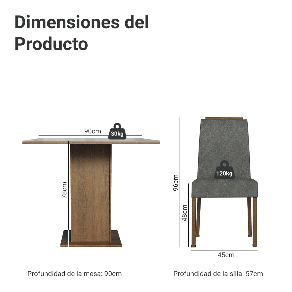 Juego de Comedor Mesada de Vidrio 4 Sillas Sines Marrón/Gris/Silver