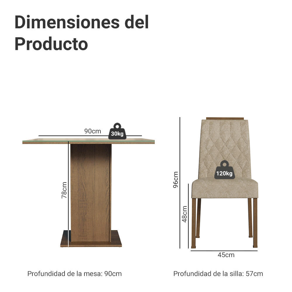 Juego de Comedor con Vidrio Sobrepuesto 4 Sillas Marrón/Crema/Imperial Capri Madesa