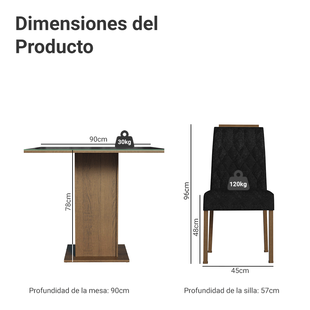 Juego de Comedor Mesada de Vidrio 4 Sillas Capri Marrón/Negro/Oxford
