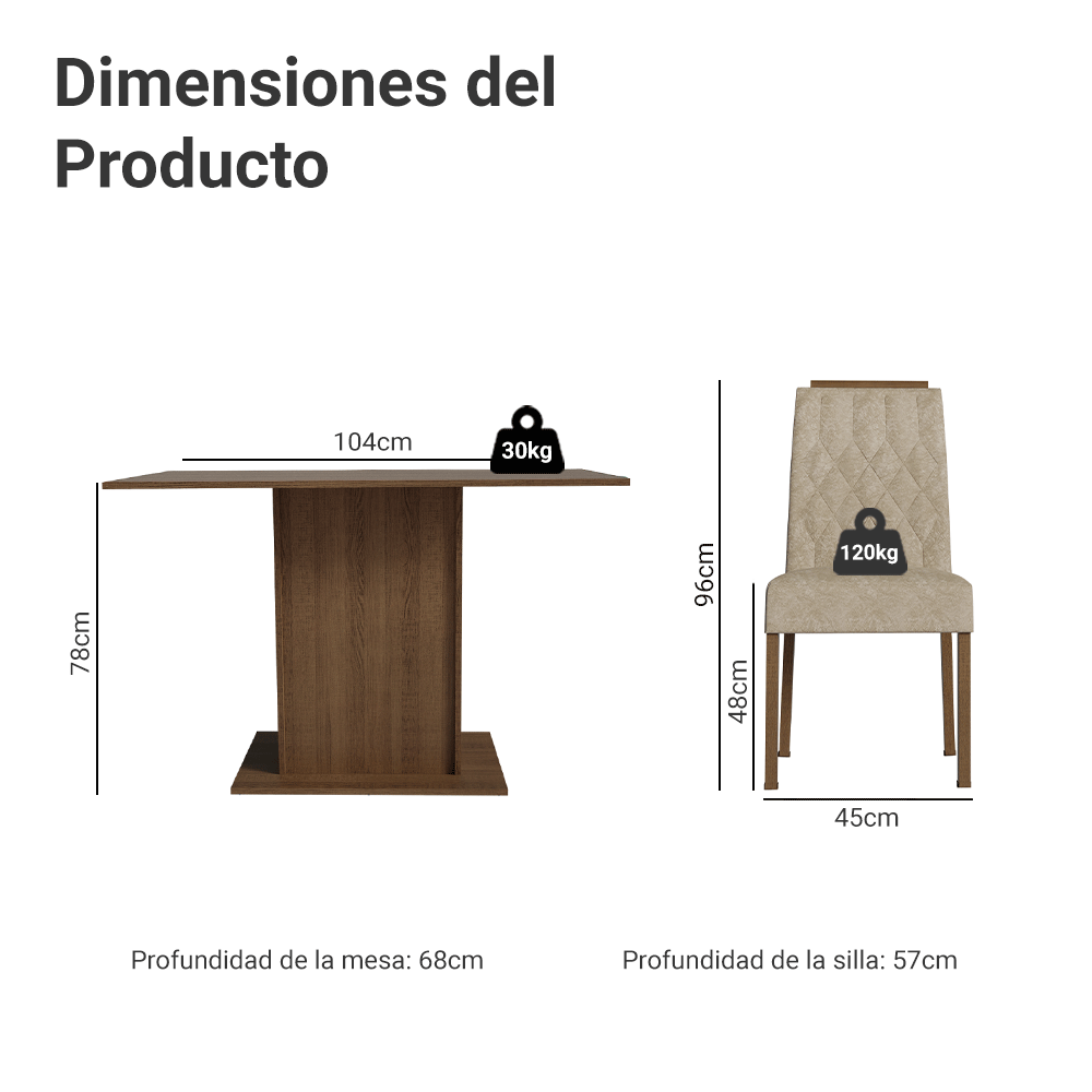 Juego de Comedor Tapa de Madera 4 Sillas Marrón/Imperial Romã Madesa