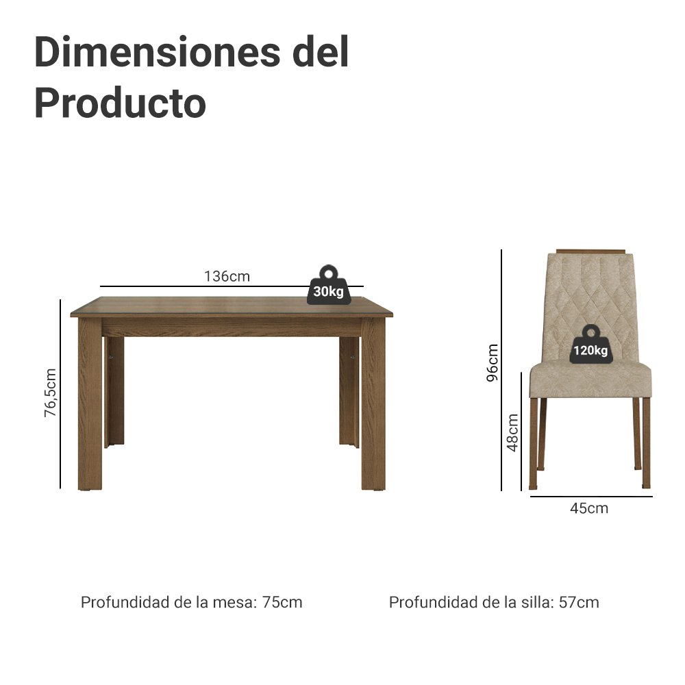 Juego de Comedor Tapa de Vidrio 4 Sillas Marrón/Imperial Pétala Madesa