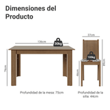 Juego de Comedor Mesa con Tapa de Madera 4 Sillas Marrón/Crema/Floral Hibiscos Madesa