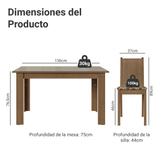Juego de Comedor Mesa Tapa de Vidrio 4 Sillas Marrón/Crema/Tapizado Beige Marrón Madesa