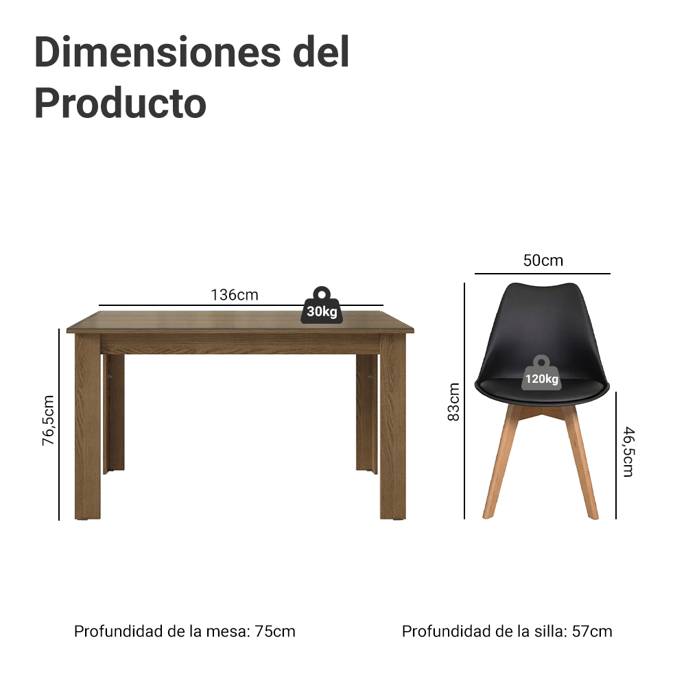 Juego de Comedor Toscana Mesa Tapa de Vidrio 4 Sillas Marrón/Negro Madesa