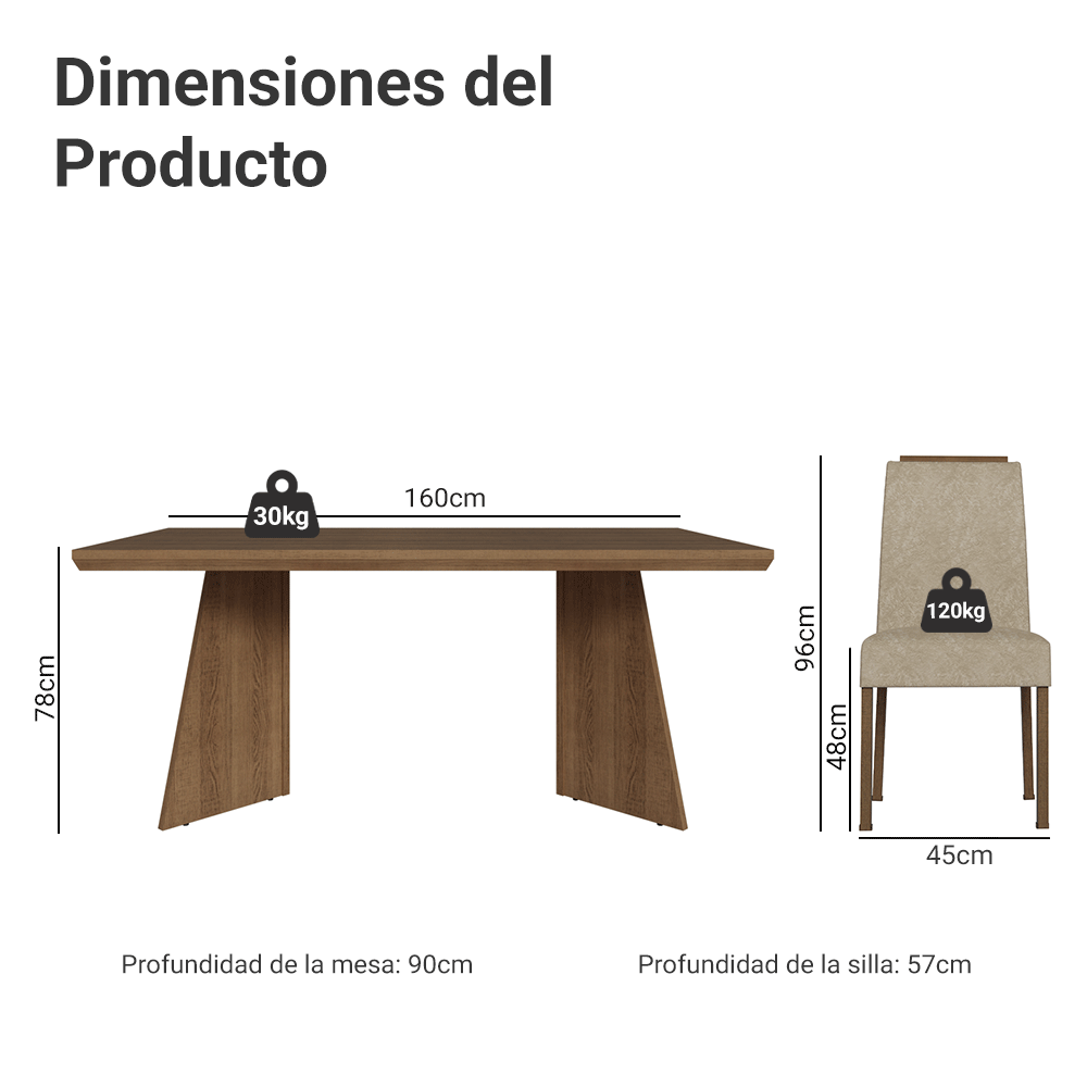 Juego de Comedor con Tapa de Madera 4 Sillas Marrón/Imperial Arles Madesa
