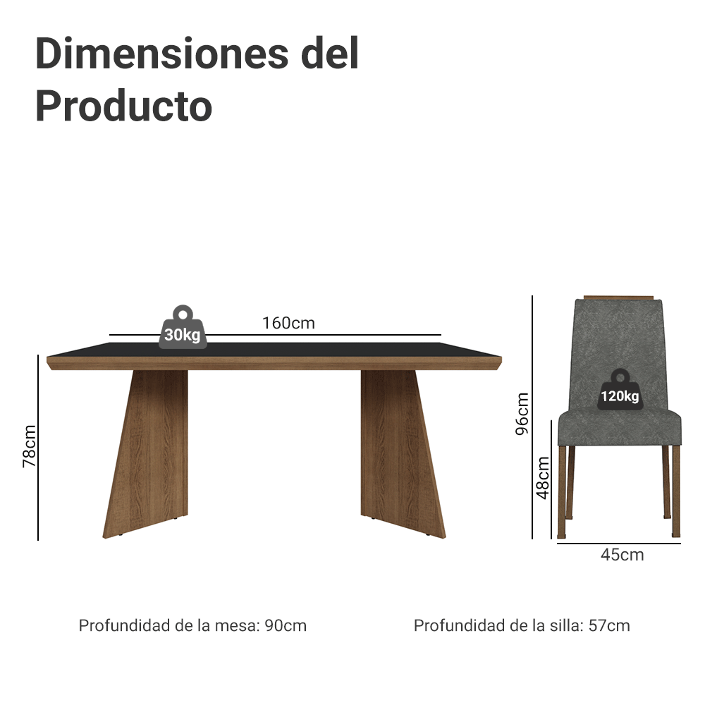 Juego de Comedor con Tapa de Madera 4 Sillas Marrón/Negro/Silver Arles Madesa
