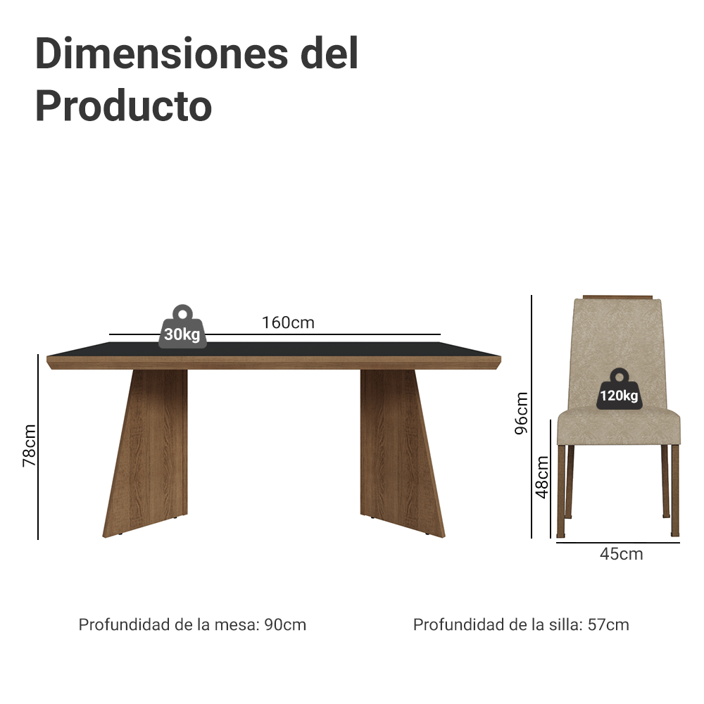 Juego de Comedor con Tapa de Madera 4 Sillas Marrón/Negro/Imperial Arles Madesa
