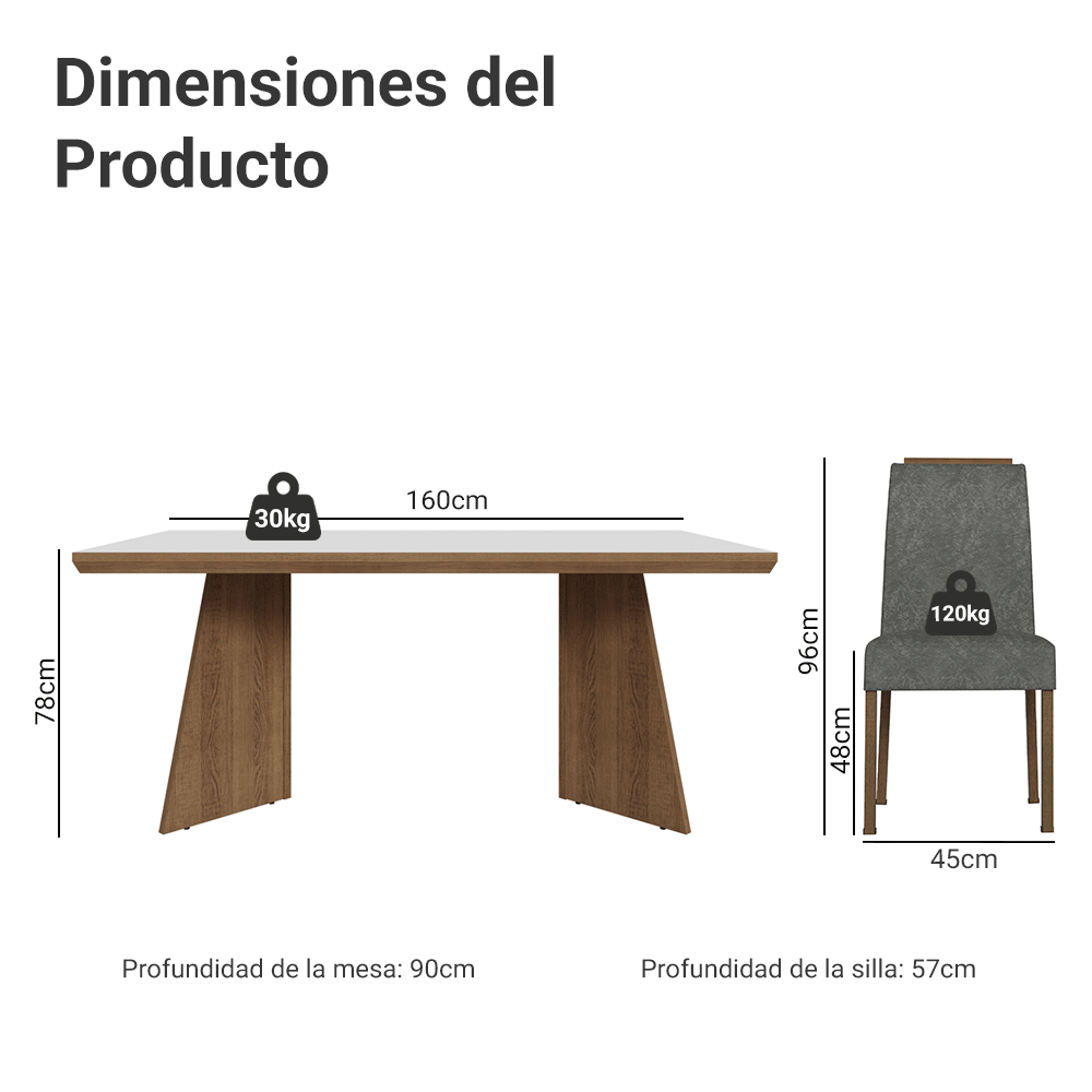 Juego de Comedor con Tapa de Madera 4 Sillas Marrón/Blanco/Silver Arles Madesa