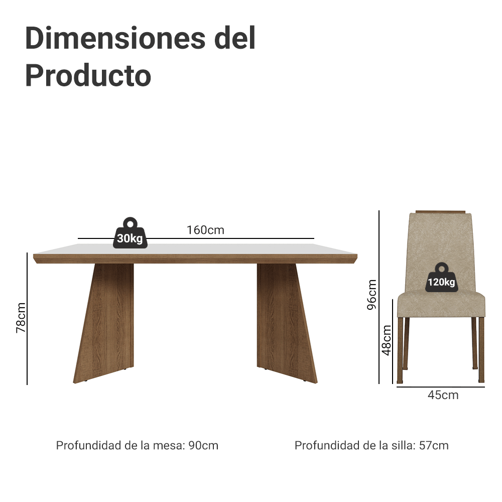 Juego de Comedor con Tapa de Madera 4 Sillas Marrón/Blanco/Imperial Arles Madesa
