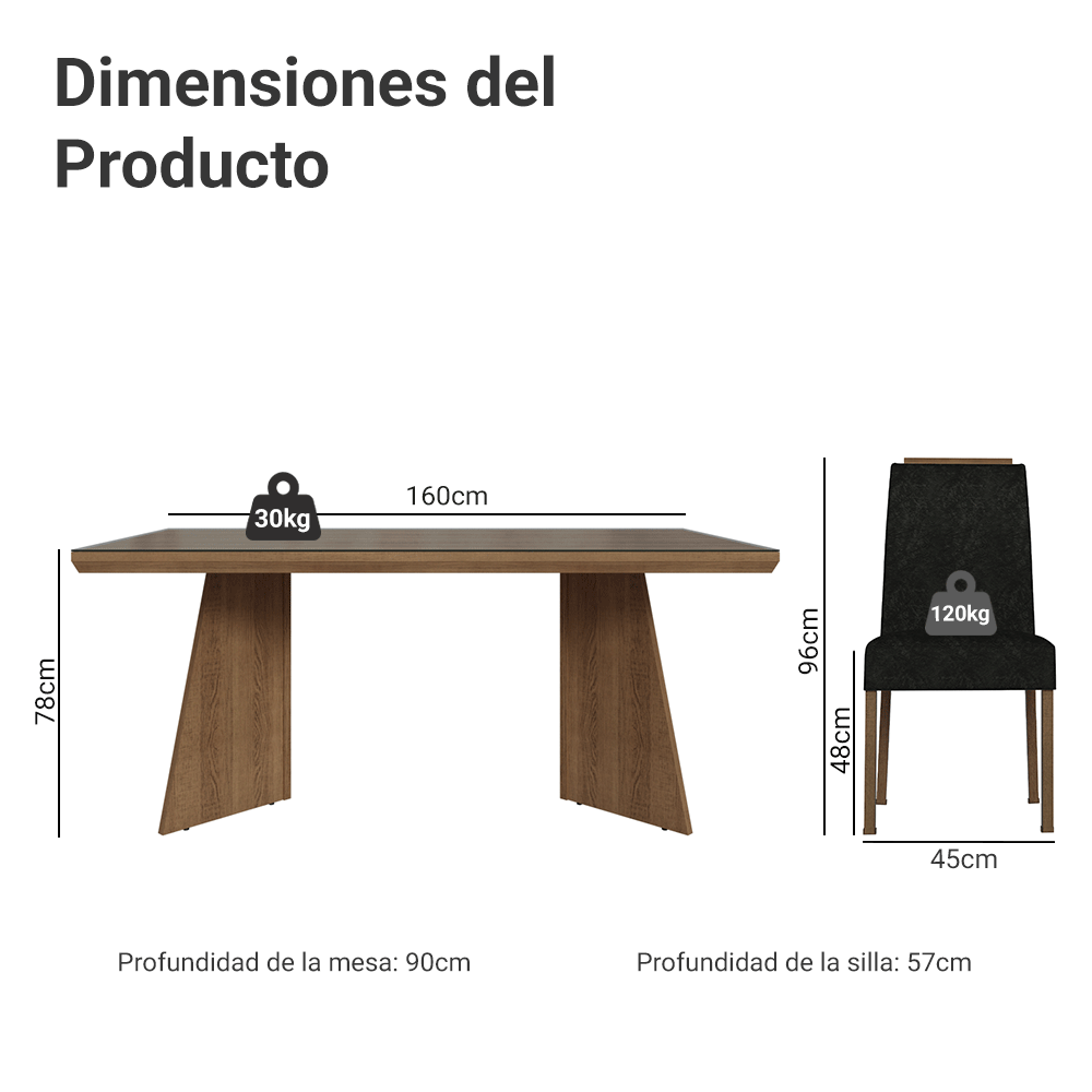 Juego de Comedor Tapa con Vidrio 4 Sillas Marrón/Oxford Todi Madesa