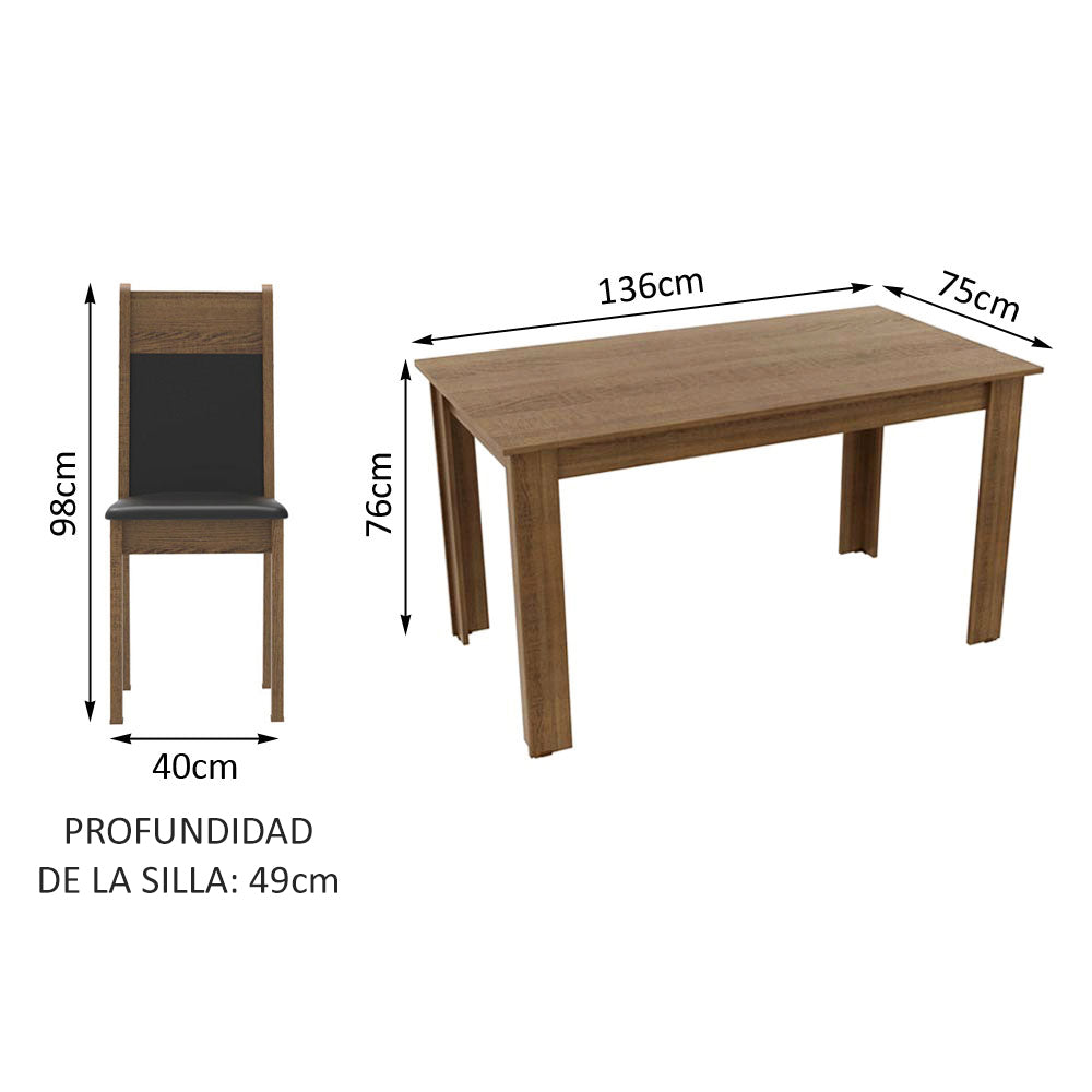 Juego de Comedor 6 Sillas Marrón/Negro Medelin Madesa