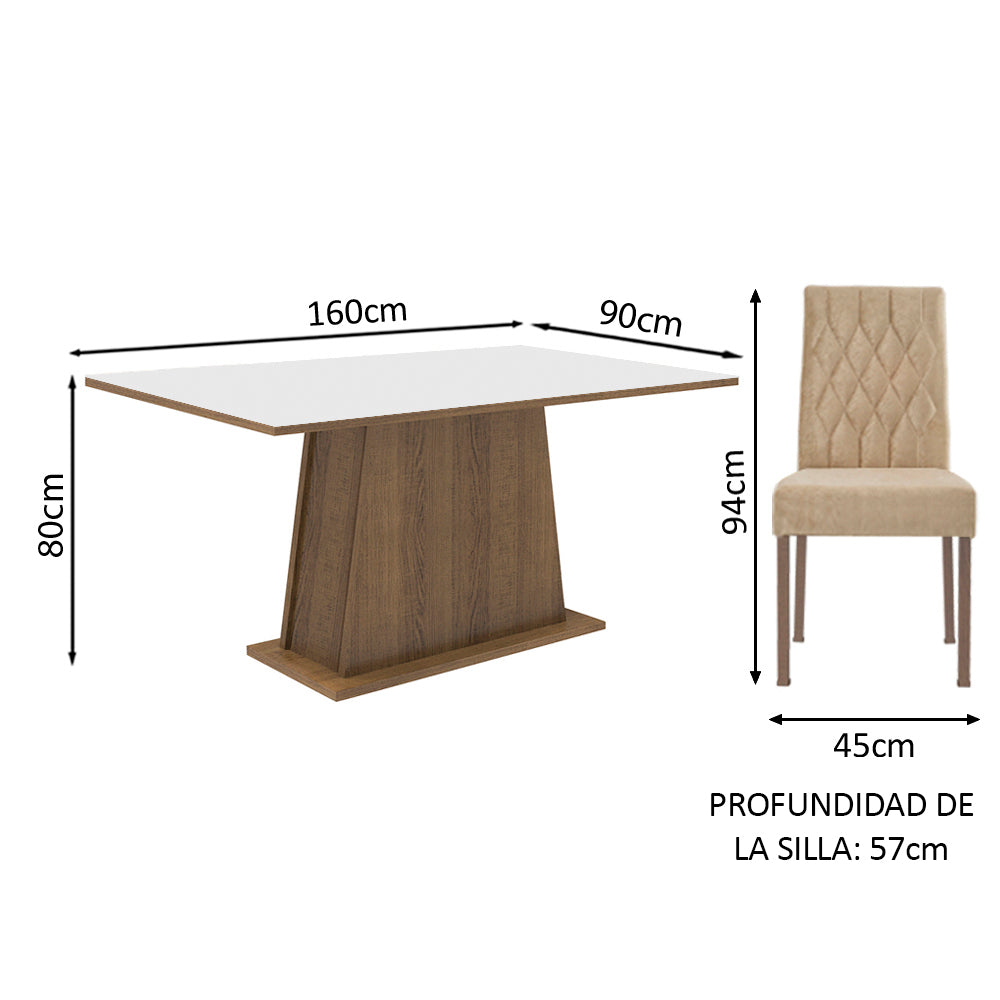 Juego de Comedor Madesa Daniela Mesa Tapa de Madera con 6 Sillas Marrón/Blanco/Imperial