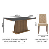 Juego de Comedor Madesa Rafaela Mesa Tapa de Vidrio con 6 Sillas Marrón/Negro/Imperial