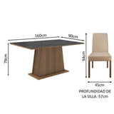 Juego de Comedor Madesa Patricia Mesa con Tapa de Vidrio y 6 Sillas Marrón/Negro/Imperial