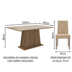 Juego de Comedor con Vidrio Sobrepuesto 6 Sillas Marrón/Crema/Imperial Stéfani Madesa