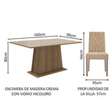 Juego de Comedor Mesa Cristal 6 Sillas Stéfani Madesa - Marrón/Crema/Imperial