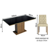 Juego de Comedor Mesa Tapa de Vidrio 6 Sillas Marrón/Negro/Imperial Geórgia Madesa