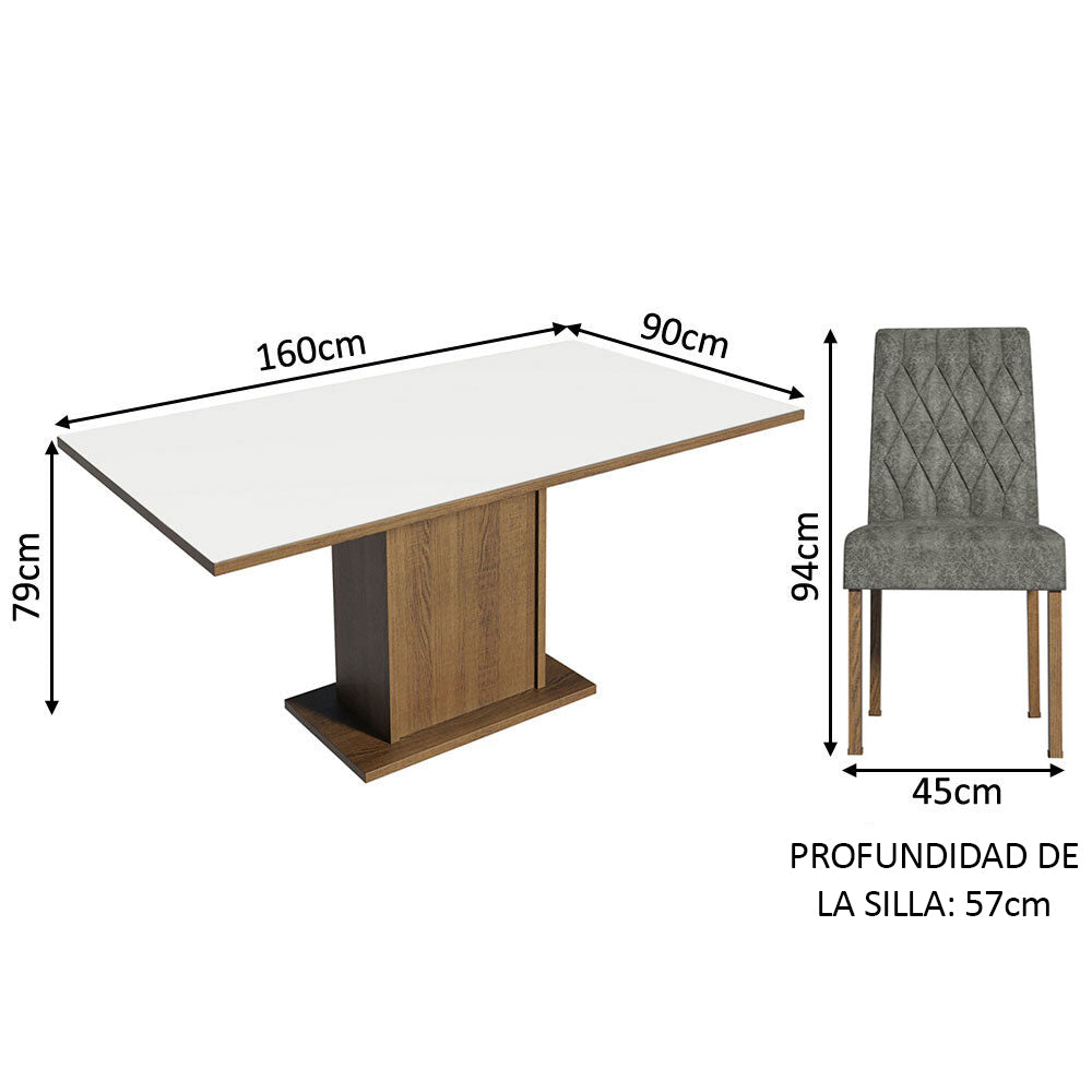 Juego de Comedor Mesa Tapa de Madera 6 Sillas Marrón/Blanco/Silver Hanna Madesa